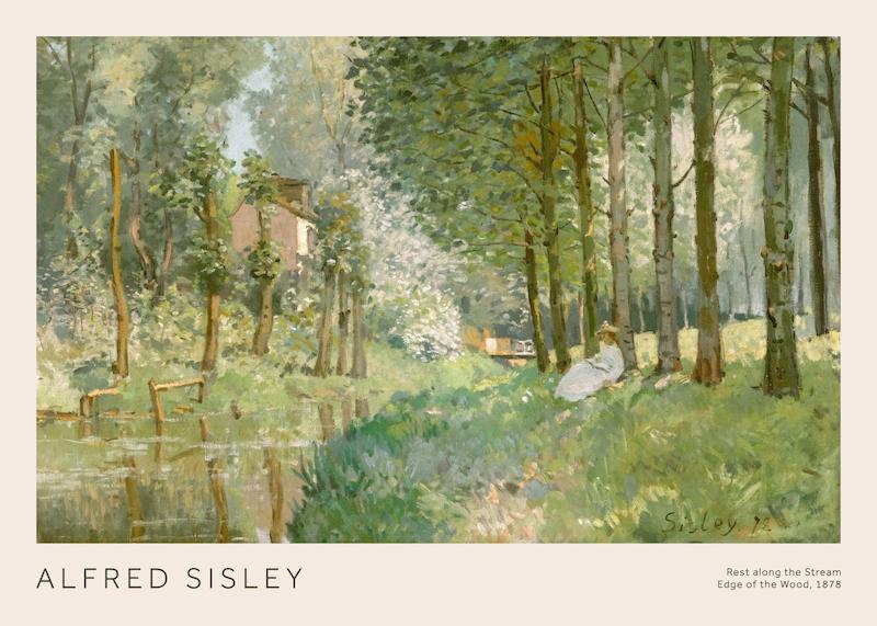 تابلو Alfred Sisley - Rest along the Stream در دکوراسیون مدرن
