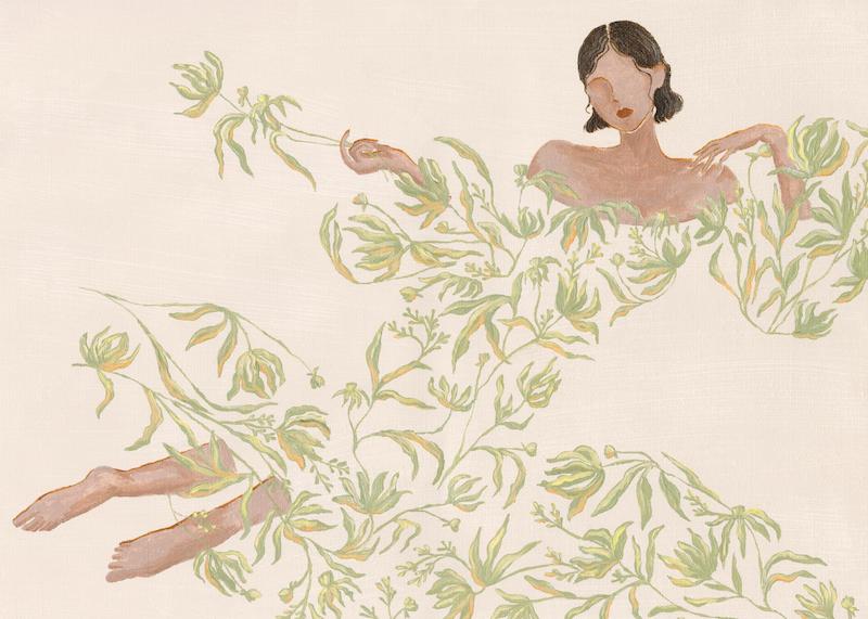 تابلو Lady in Green Floral Dress در دکوراسیون مدرن