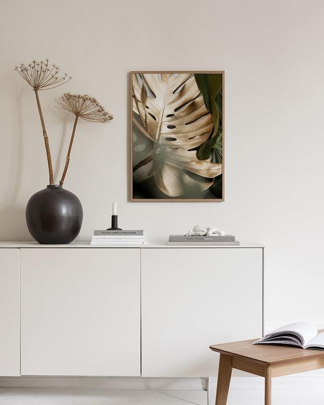 تابلو Golden Monstera leaves