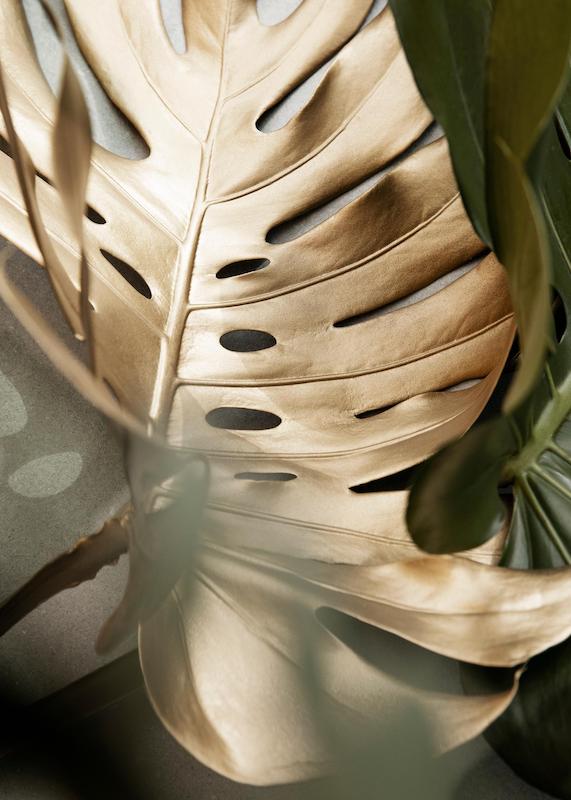 تابلو Golden Monstera leaves در دکوراسیون مدرن