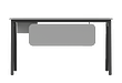این میز کارمندی دارای طراحی مدرن با بدنه ام دی اف، روکش ممبران به رنگ طوسی،دارای پنل،تک کشو و پایه های فلزی مشکی که از زاویه روبرو عکاسی شده است.