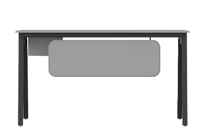 این میز کارمندی دارای طراحی مدرن با بدنه ام دی اف، روکش ممبران به رنگ طوسی،دارای پنل،تک کشو و پایه های فلزی مشکی که از زاویه روبرو عکاسی شده است.