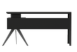 این میز کارمندی دارای طراحی مدرن با بدنه ام دی اف، روکش ممبران به رنگ مشکی،دارای یک کشو،پنل و یک پایه متفاوت است که از زاویه روبرو عکاسی شده است.