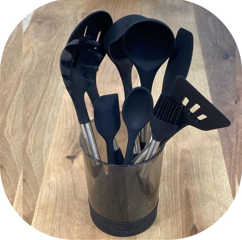 ست کفگیر ملاقه سیلیکونی دسته استیل