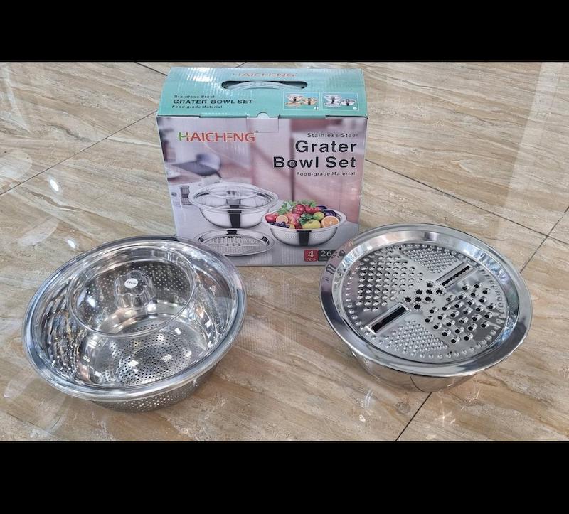 سرویس ۴ پارچه استیل رنده دار نقره ای 