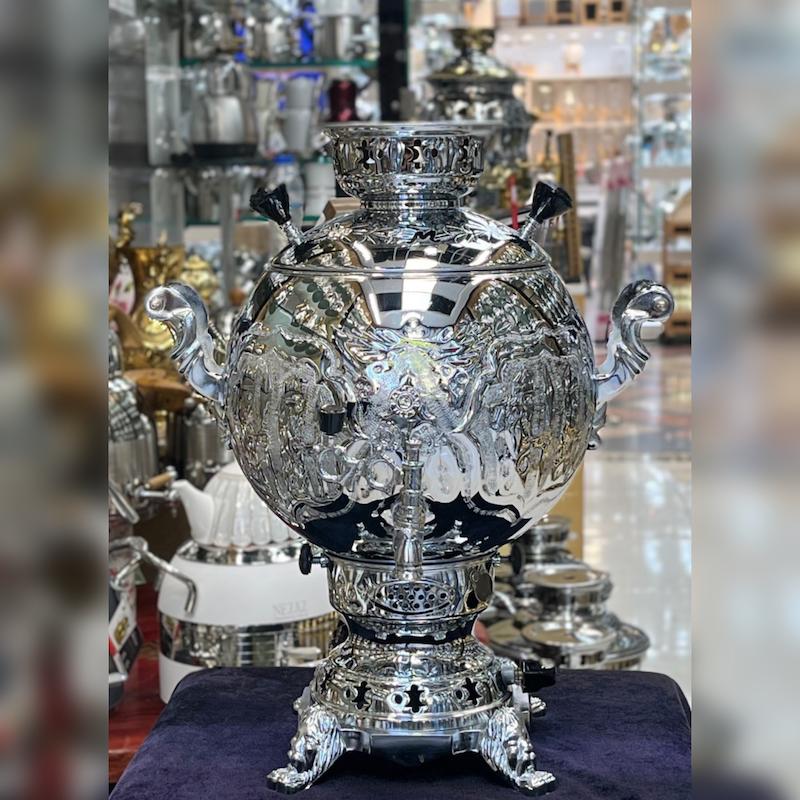 سماور گازی ماندگار مدل توپی قلم زنی گنجایش ۶ لیتر