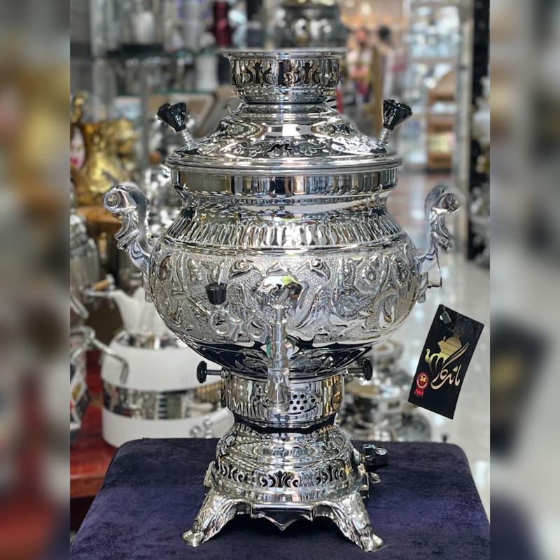 سماور گازی ماندگار مدل مهدیس قلم زنی گنجایش ۶ لیتر