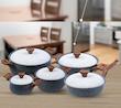 سرویس قابلمه گرانیتی ۱۰ پارچه هاناتک طرح خمره ای رنگ طوسی سفید