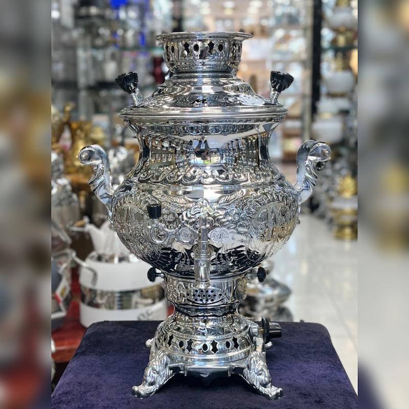 سماور گازی ماندگار مدل گلابی قلم زنی گنجایش ۶ لیتر