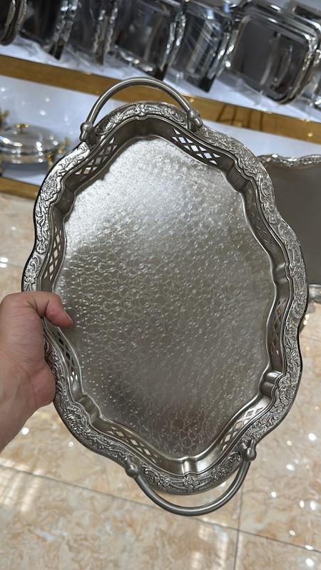 سینی دالبر لبه توری دسته ساده رنگ نیکلی