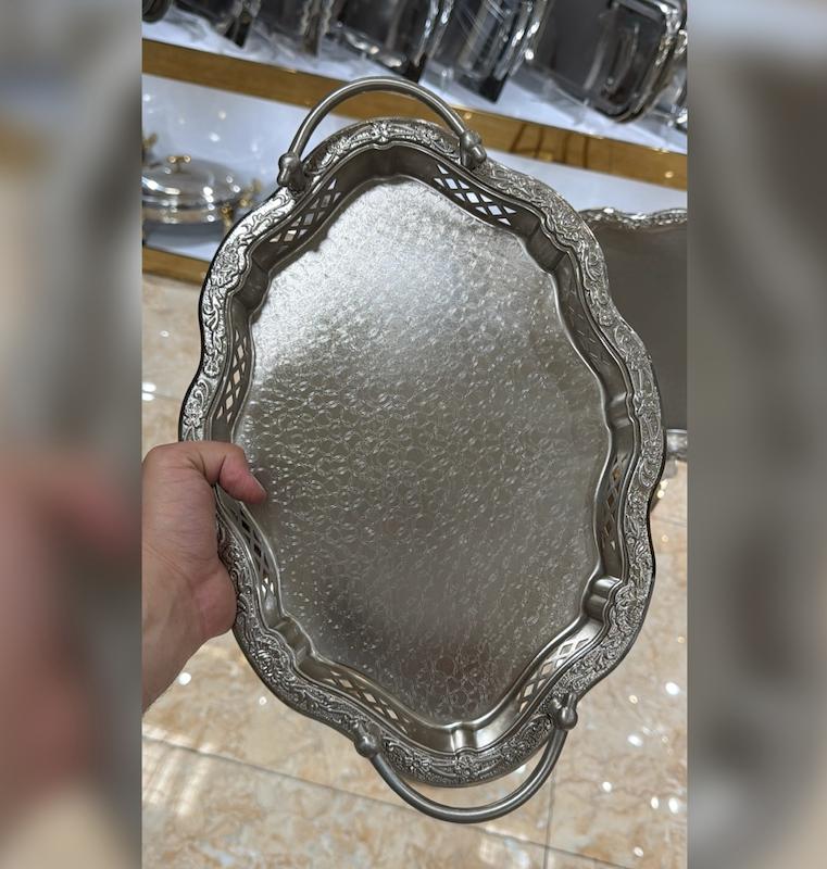 سینی دالبر لبه توری دسته ساده رنگ نیکلی