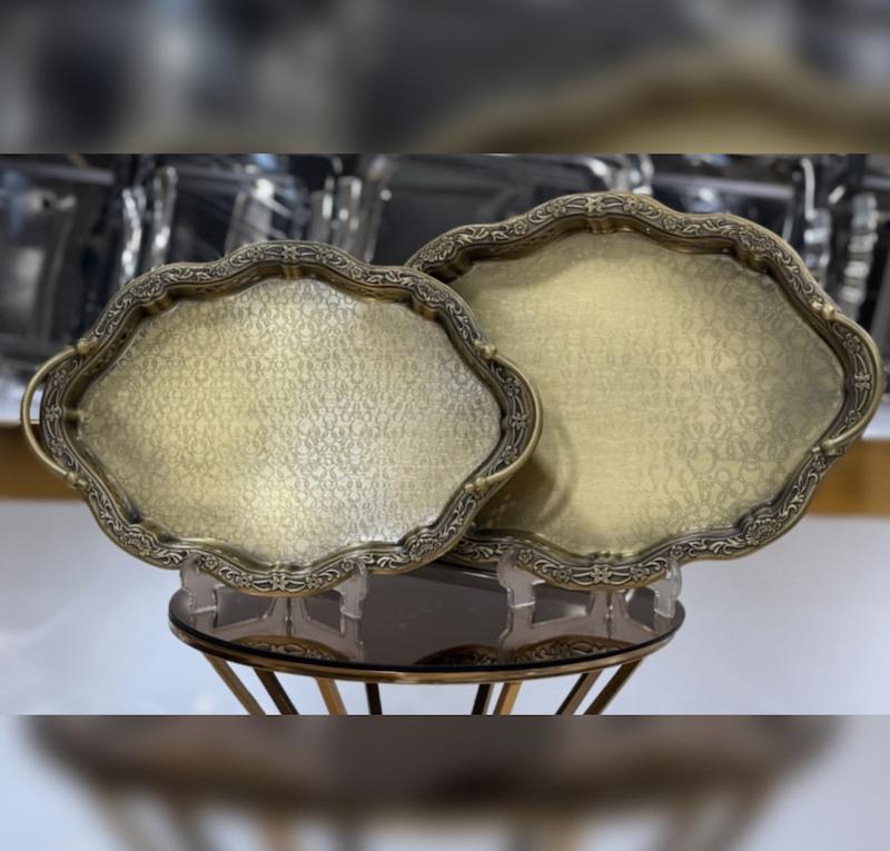 سینی دالبر لبه توری دسته ساده رنگ آنتیک(زیتونی)