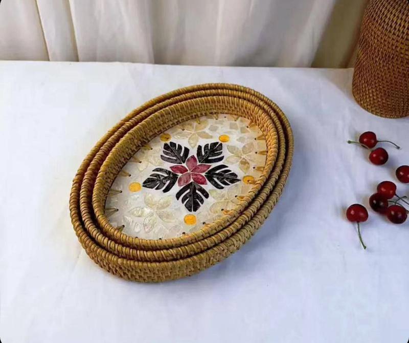 سینی بیضی سه سایز راتان کف صدف – کد ۶۳۰۰/۵
