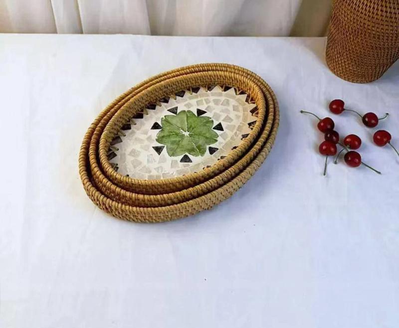 سینی بیضی سه سایز راتان کف صدف – کد ۶۳۰۰/۷