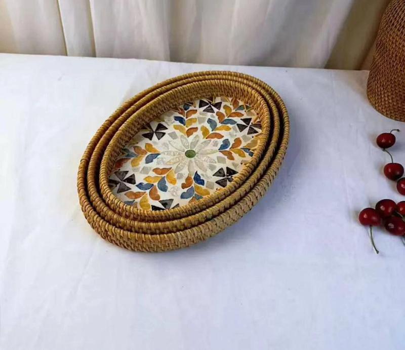 سینی بیضی سه سایز راتان کف صدف – کد ۶۳۰۰/۳