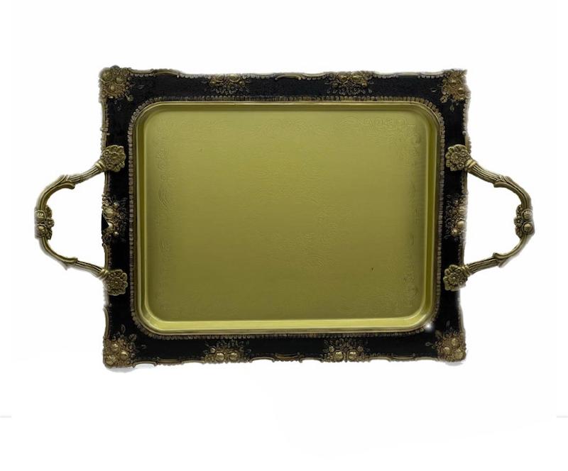 سینی پایه دار پیوتر طرح رز رنگ برنجی