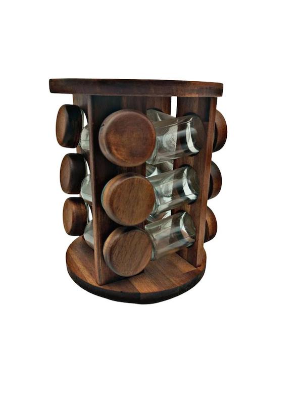 جا ادویه گردون گرد ۱۲ عددی چوب تیره اکاسیا