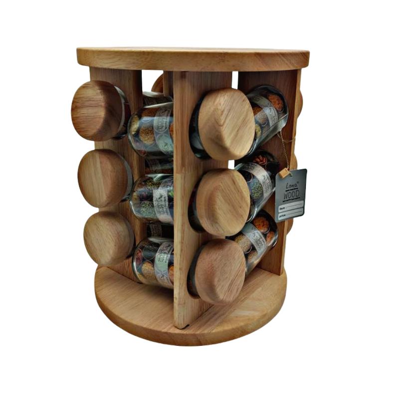 جا ادویه گردون گرد ۱۲ عددی چوب روشن