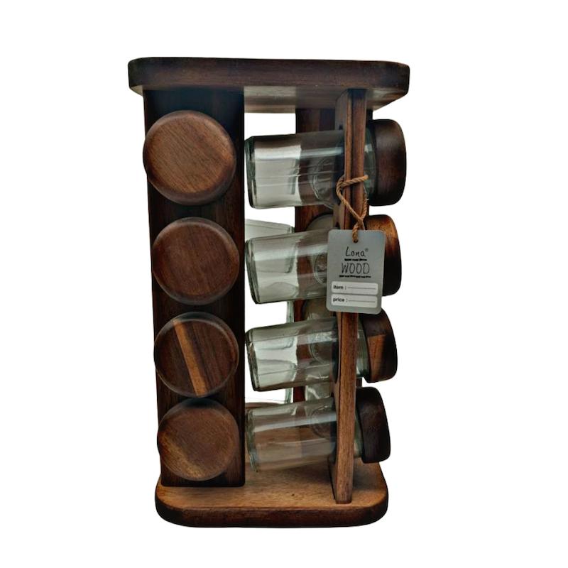 جا ادویه گردون مربع ۱۶ عددی چوب تیره اکاسیا