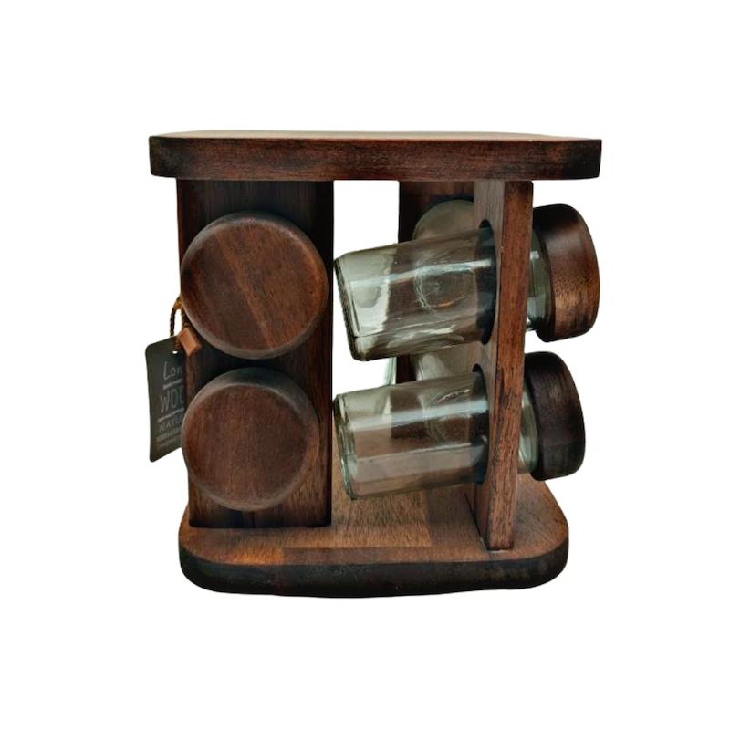 جا ادویه گردون مربع ۸ عددی چوب تیره اکاسیا