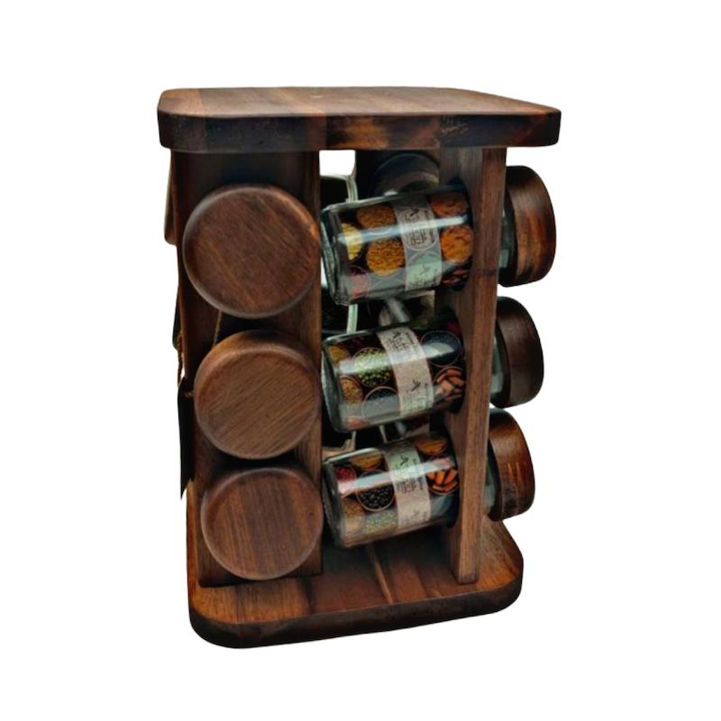 جا ادویه گردون مربع ۱۲ عددی چوب تیره اکاسیا