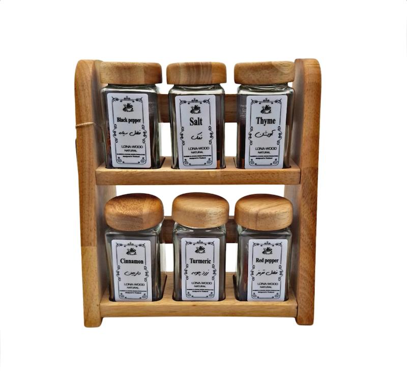 جا ادویه ۶ عددی ایستاده چوب رابر