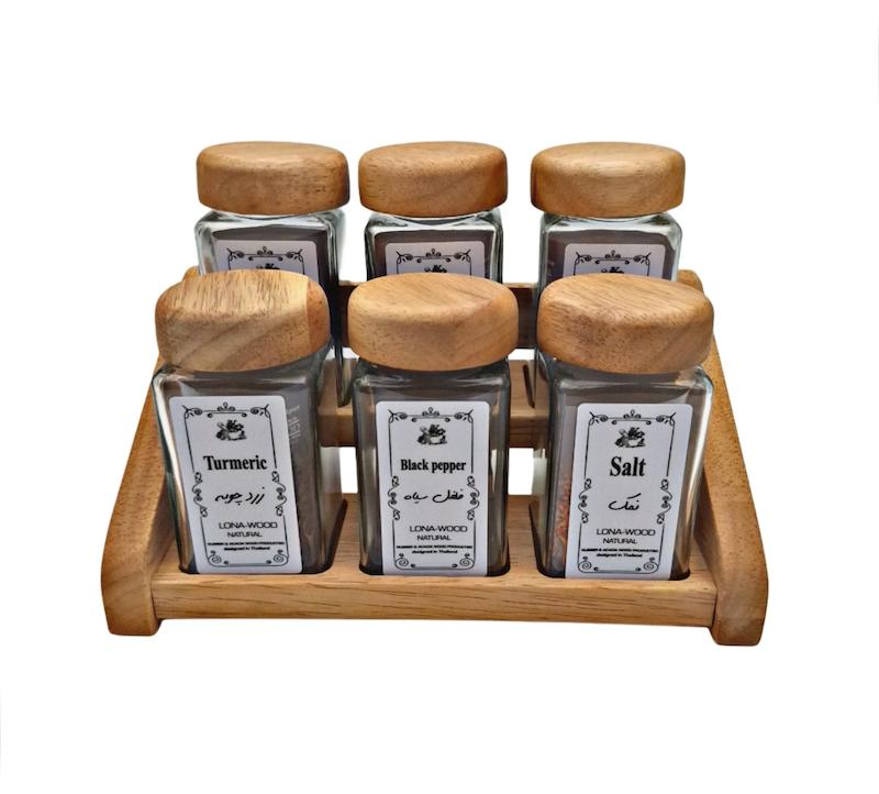 جا ادویه ۶ عددی مکعب تخت چوب رابر