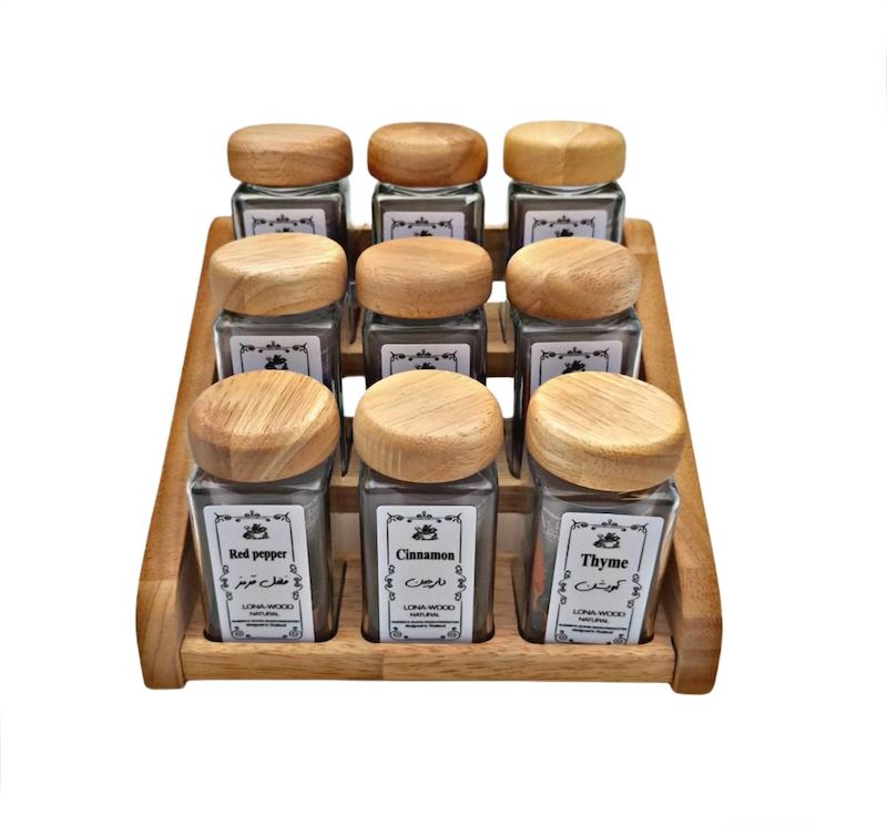 جا ادویه ۹ عددی مکعب تخت چوب رابر