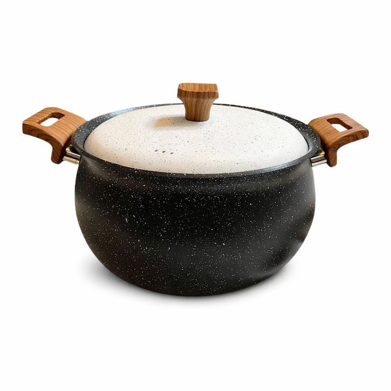 قابلمه چدن گرانیتی سایز ۴۵ هاناتک رنگ مشکی سفید