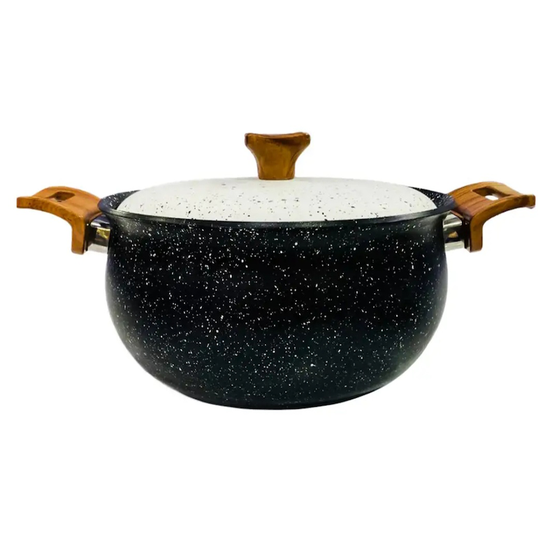 قابلمه چدن گرانیتی سایز ۴۰ هاناتک رنگ مشکی سفید