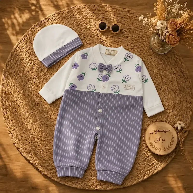 سرهمی دخترانه گلدار یاسی