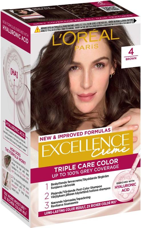 کیت رنگ مو لورآل پاریس Excellence Crème شماره 4 قهوه‌ای