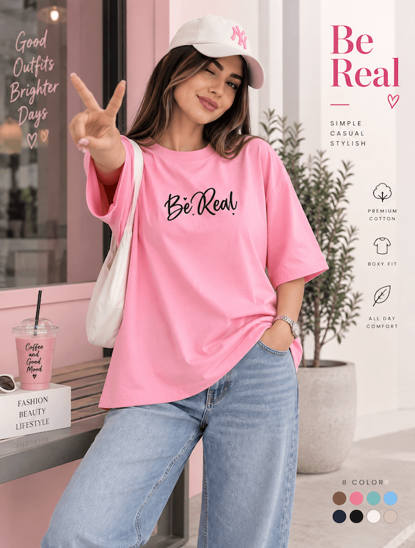 تیشرت  زنانه باکسی Be Real کد ۳۳۱۰۶