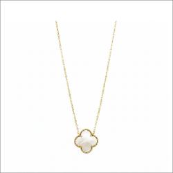 گردنبند طلا 18 عیار زنانه گالری زرنوش مدل گردنبند ون كليف با كسر سنگ سفيد صدفى کد ZGN001634