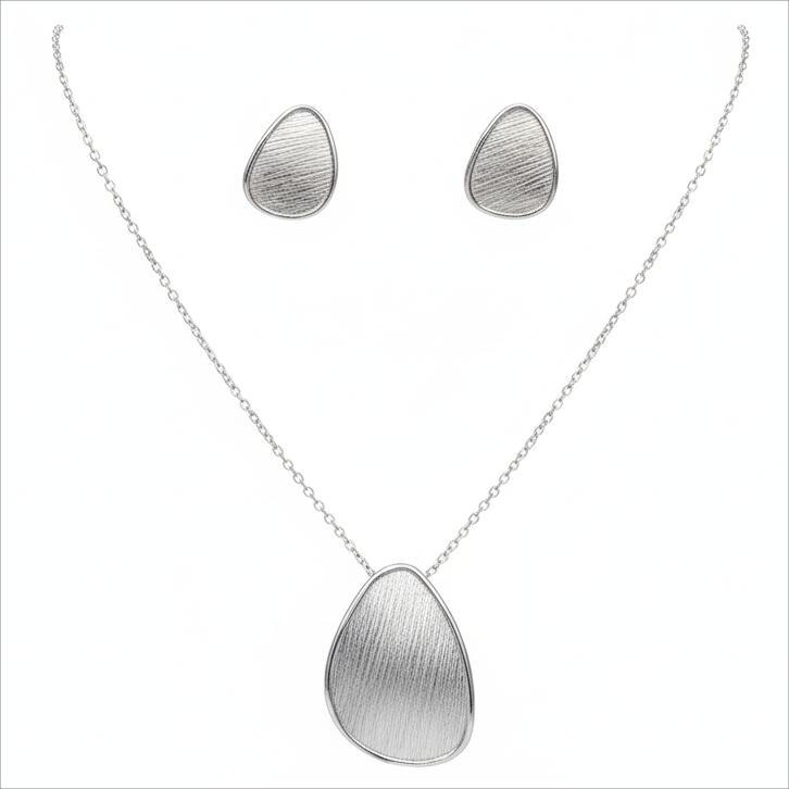 سرویس طلا 18 عیار زنانه گالری زرنوش مدل نیم ست طلا سفید مدال زنجیر گوشواره کد ZGS001814