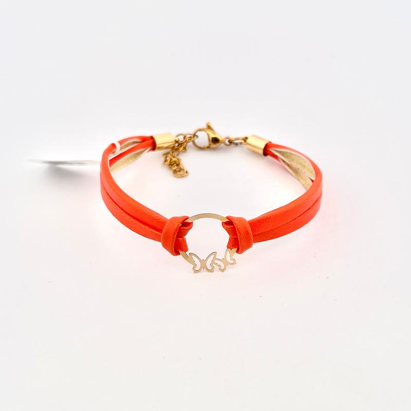 دستبند طلا 18 عیار زنانه گالری زرنوش مدل دستبند چرم و طلاپروانه کد ZGD002892