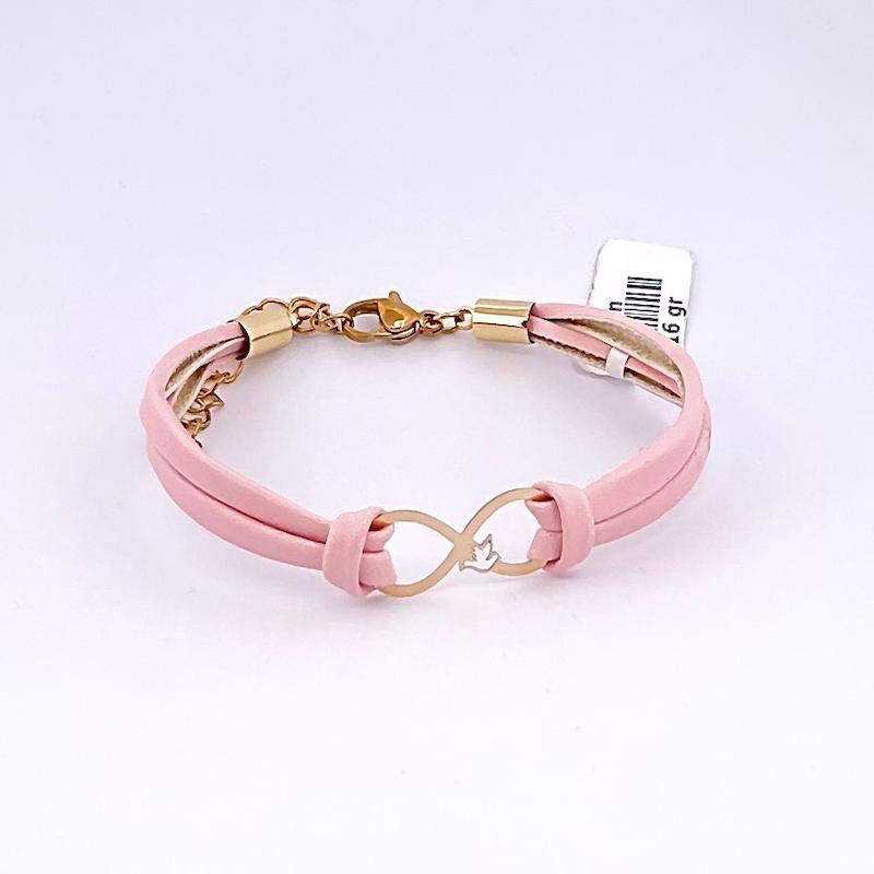 دستبند طلا 18 عیار زنانه گالری زرنوش مدل دستبند چرم و طلا بينهايت  کد ZGD002894