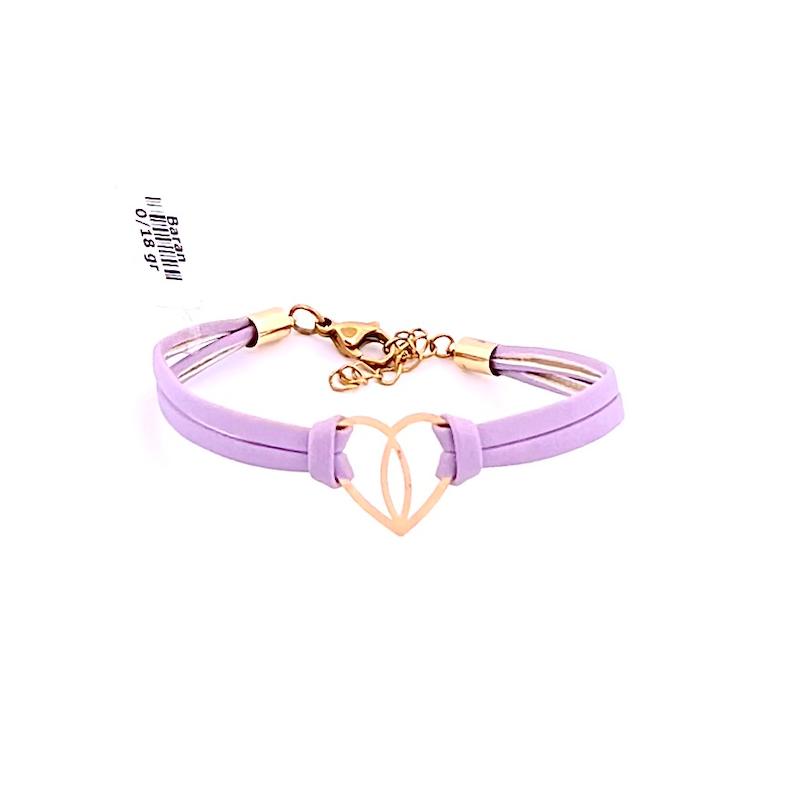 دستبند طلا 18 عیار زنانه گالری زرنوش مدل دستبند چرم و طلا قلب کد ZGD002910