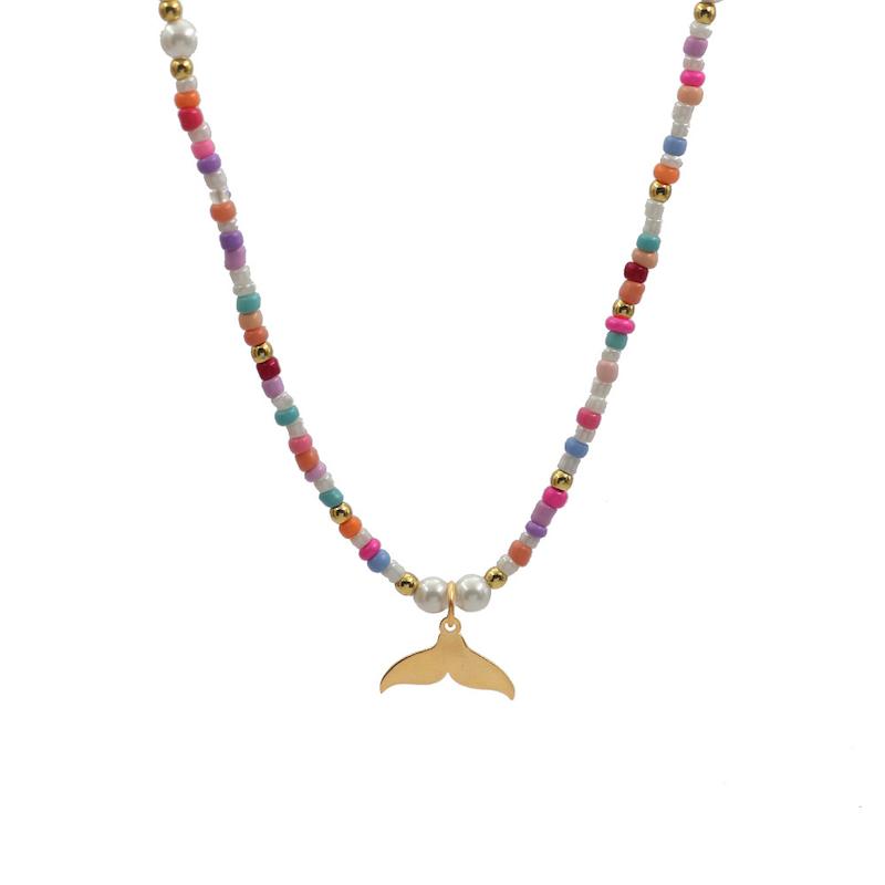 گردنبند طلا 18 عیار زنانه فلاحی گلد مدل مروارید رنگی کد FFN001231