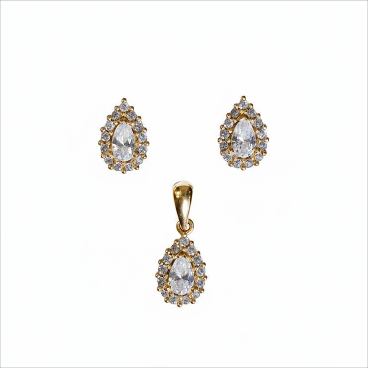 سرویس طلا 18 عیار زنانه کامیاب گلد مدل نیم ست سنگ کسر شده کد KAS002055