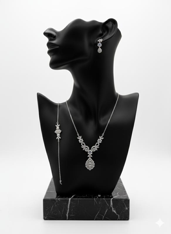 سرویس طلا 18 عیار زنانه طلاجات زحمتکش  مدل پایه جواهر  کد ZKS002204