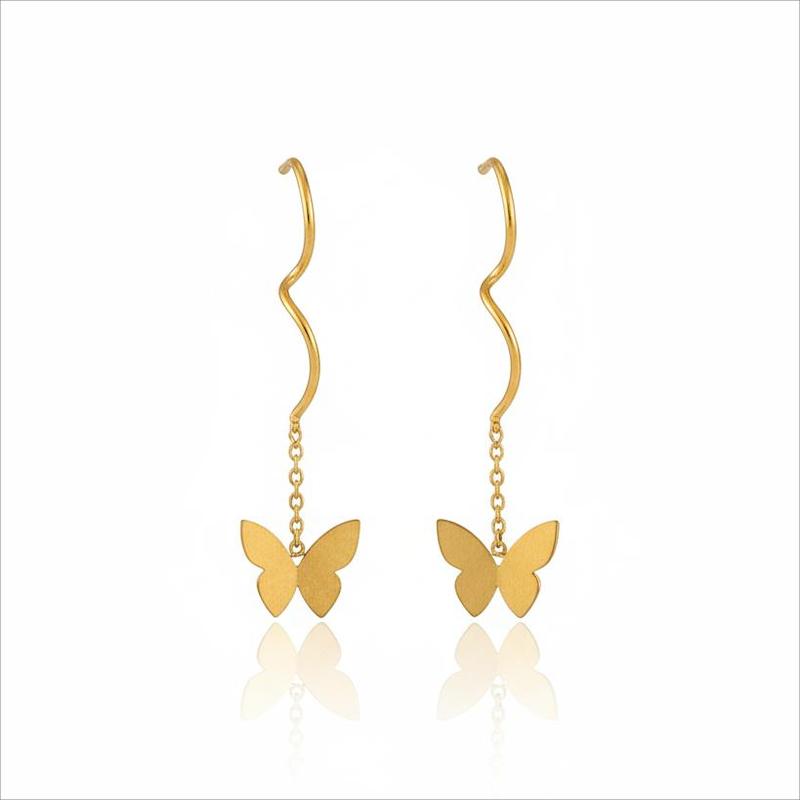 گوشواره طلا 18 عیار زنانه بابل طلا مدل کرلی پروانه کد BTE002847