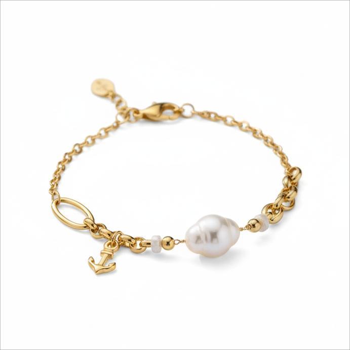 دستبند طلا 18 عیار زنانه بابل طلا مدل دستبند تک مروارید کد BTD003298