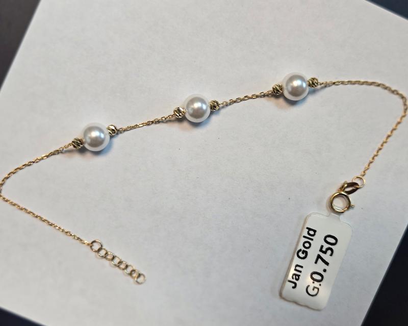 دستبند طلا 18 عیار زنانه پریدخت گالری مدل مروارید و گوی کد PAD001372