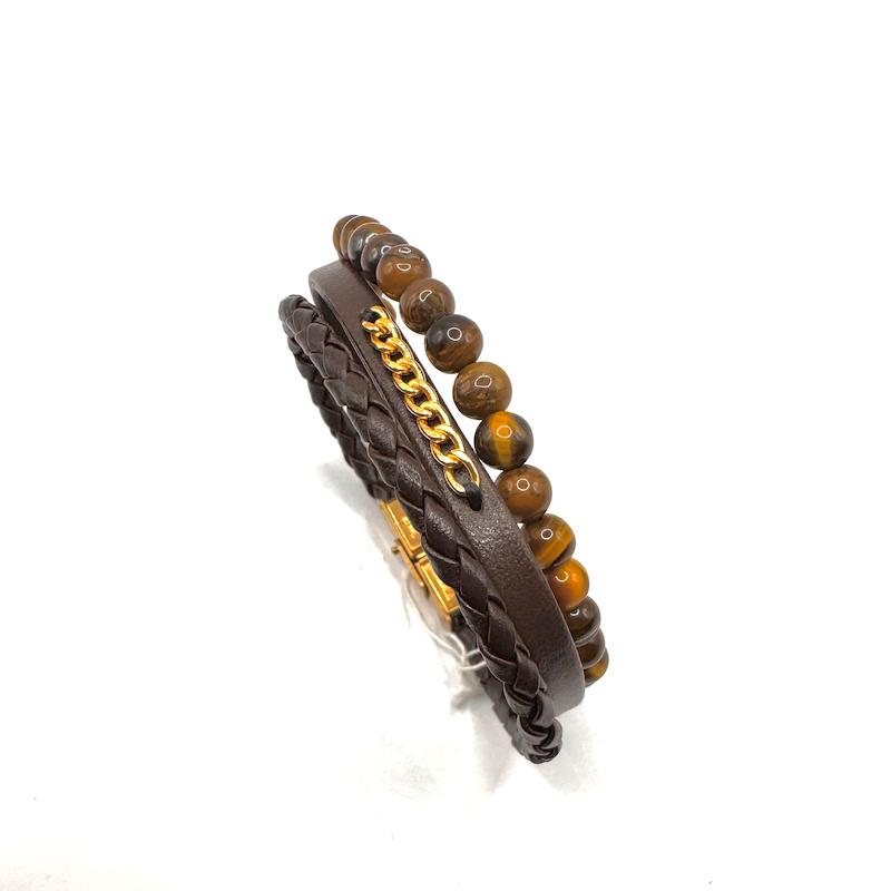 دستبند طلا 18 عیار زنانه طلای آماندا مدل کارتیه چرم و مهره کد AMD001743