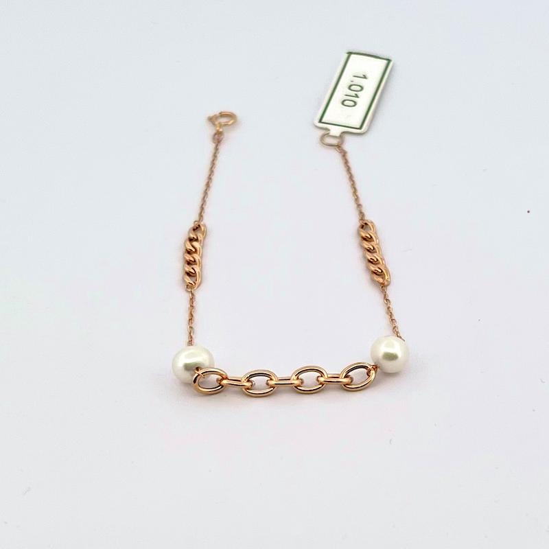 دستبند طلا ۱۸ عیار دستبند زنجيرى و مرواريد پرورشى گالری زرنوش