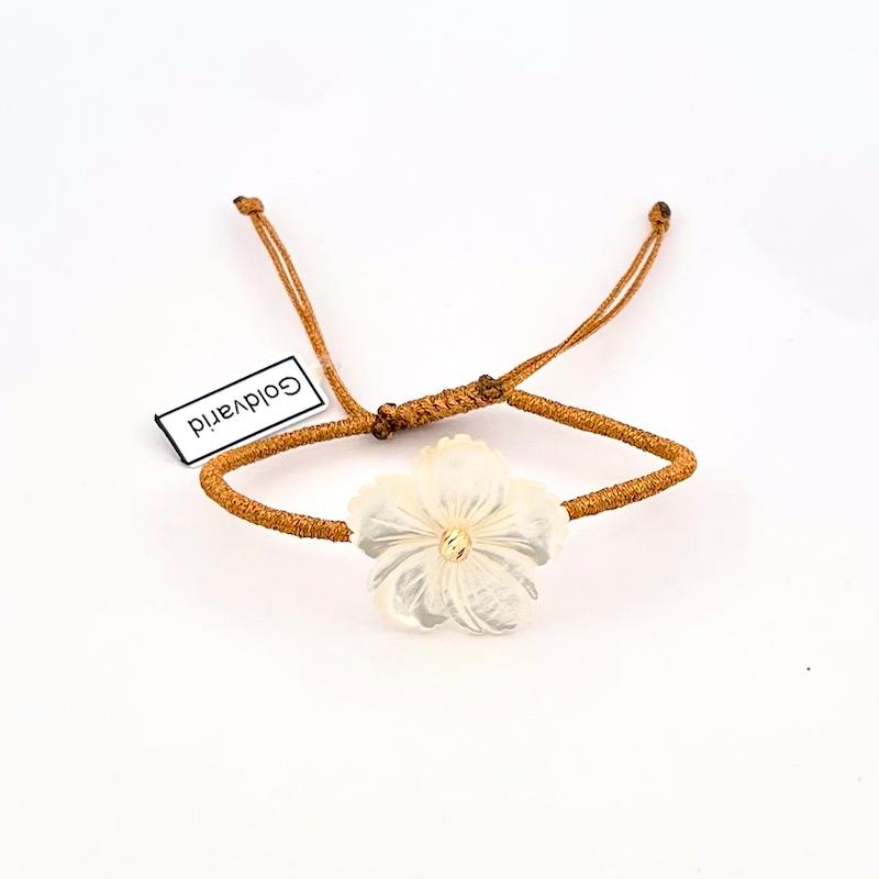 دستبند طلا ۱۸ عیار دستبند گل صدفى درشت و گوى البرنادو گالری زرنوش