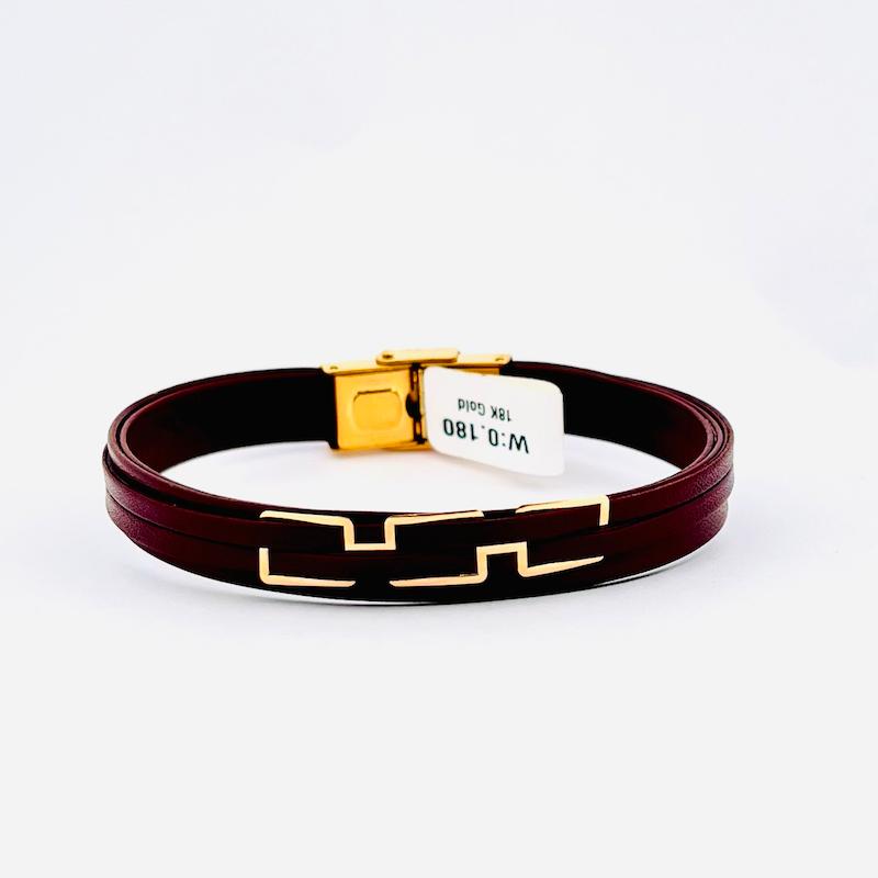 دستبند طلا ۱۸ عیار دستبند مربعي چرمى زرشكى اسپرت گالری زرنوش