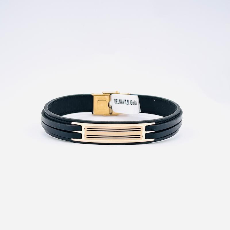 دستبند طلا ۱۸ عیار دستبند كادر چرمى مشكى اسپرت گالری زرنوش