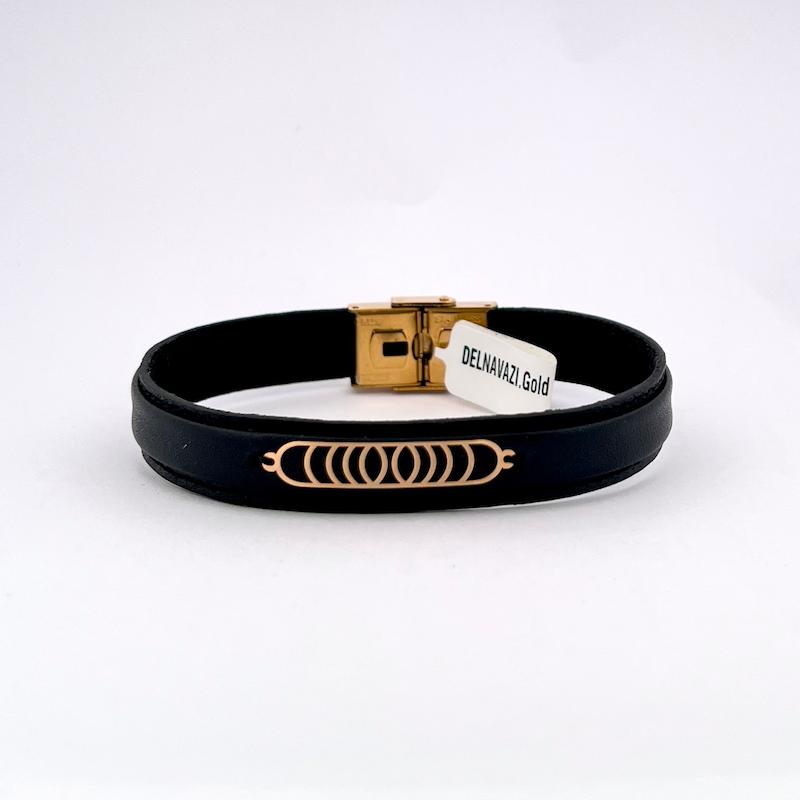 دستبند طلا ۱۸ عیار دستبند بيضي چرمى مشكى اسپرت گالری زرنوش